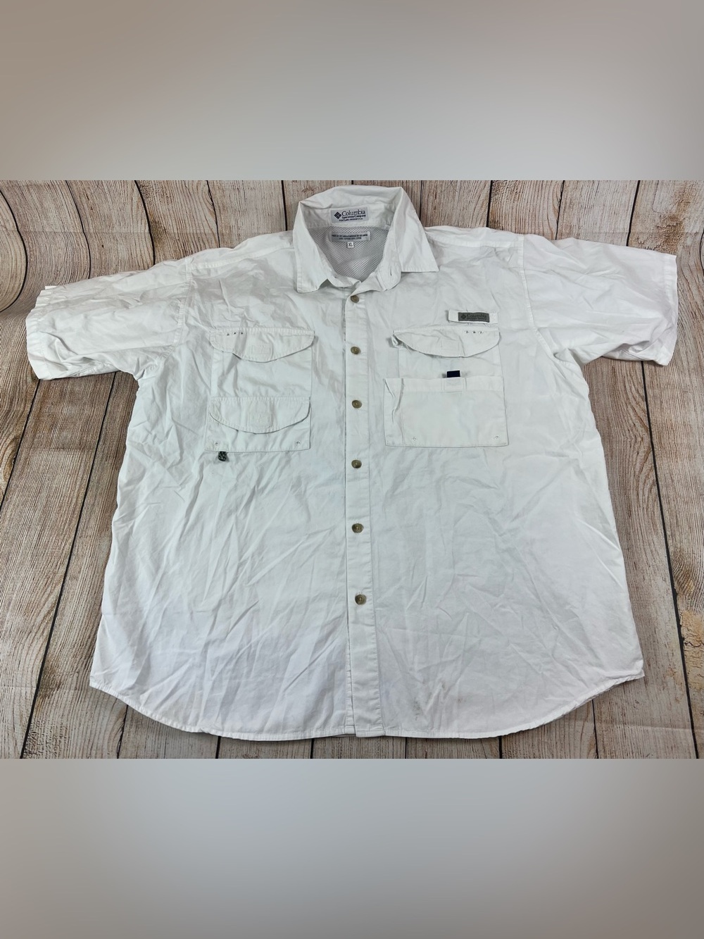 Mens Columbia PFG Fishing Button Shirt Short Sleeve White Size XL